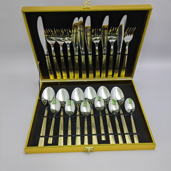 Набор столовых предметов «Изысканный вкус» из нержавеющей стали с напылением на 6 персон в подарочном кейсе (24 предмета)